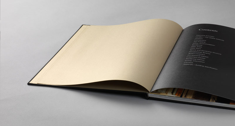 A luxurious hand made book to be used as a property portfolio